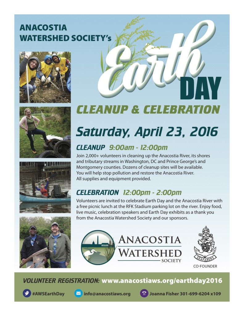 Earth Day Anacostia River Cleanup Flyer 2016